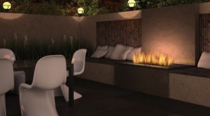 outdoor fireplace with seats