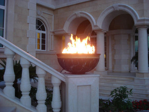 outdoor fireplace on stairs